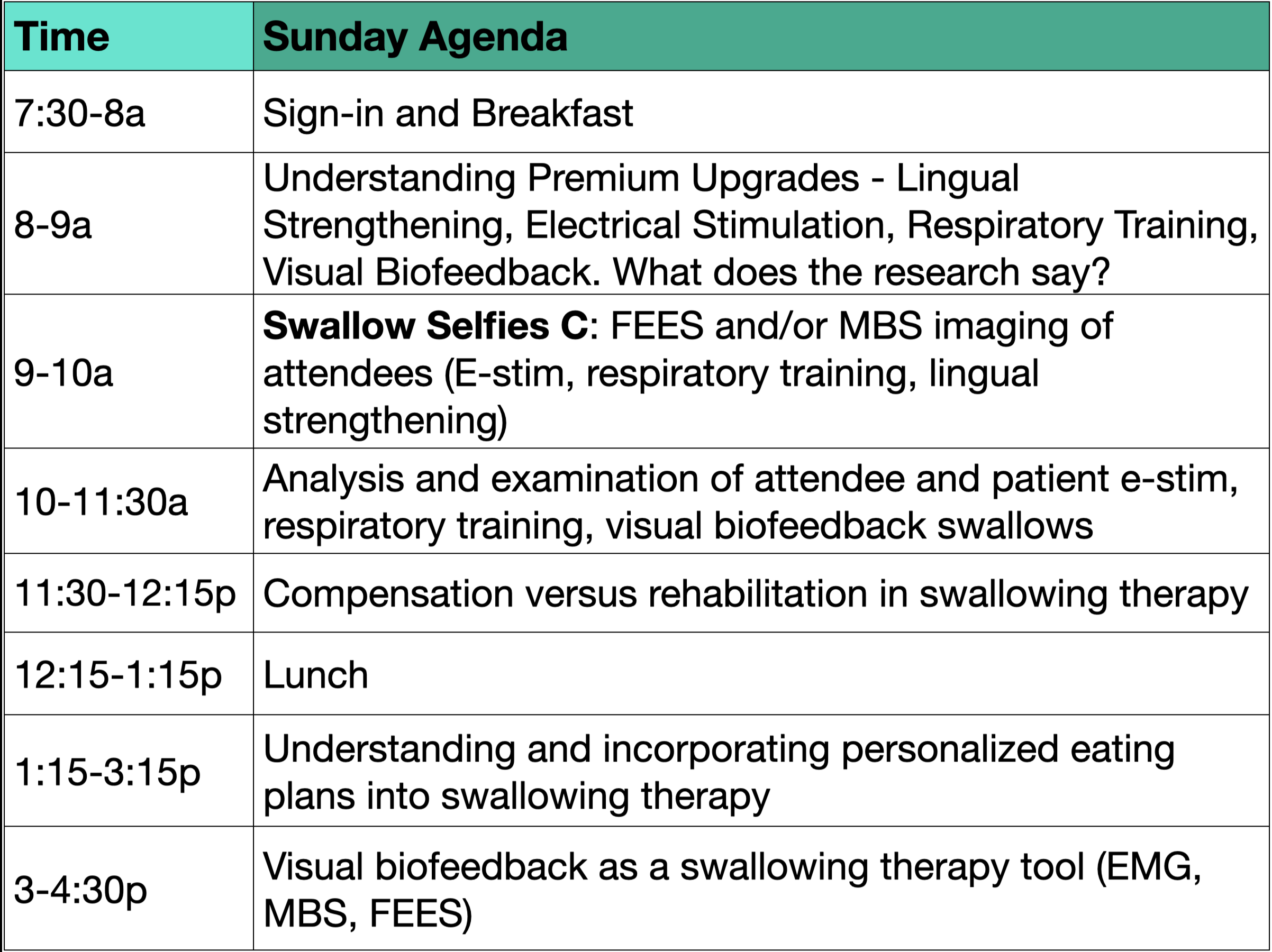 Original Sunday Swallow Treat Retreat agenda